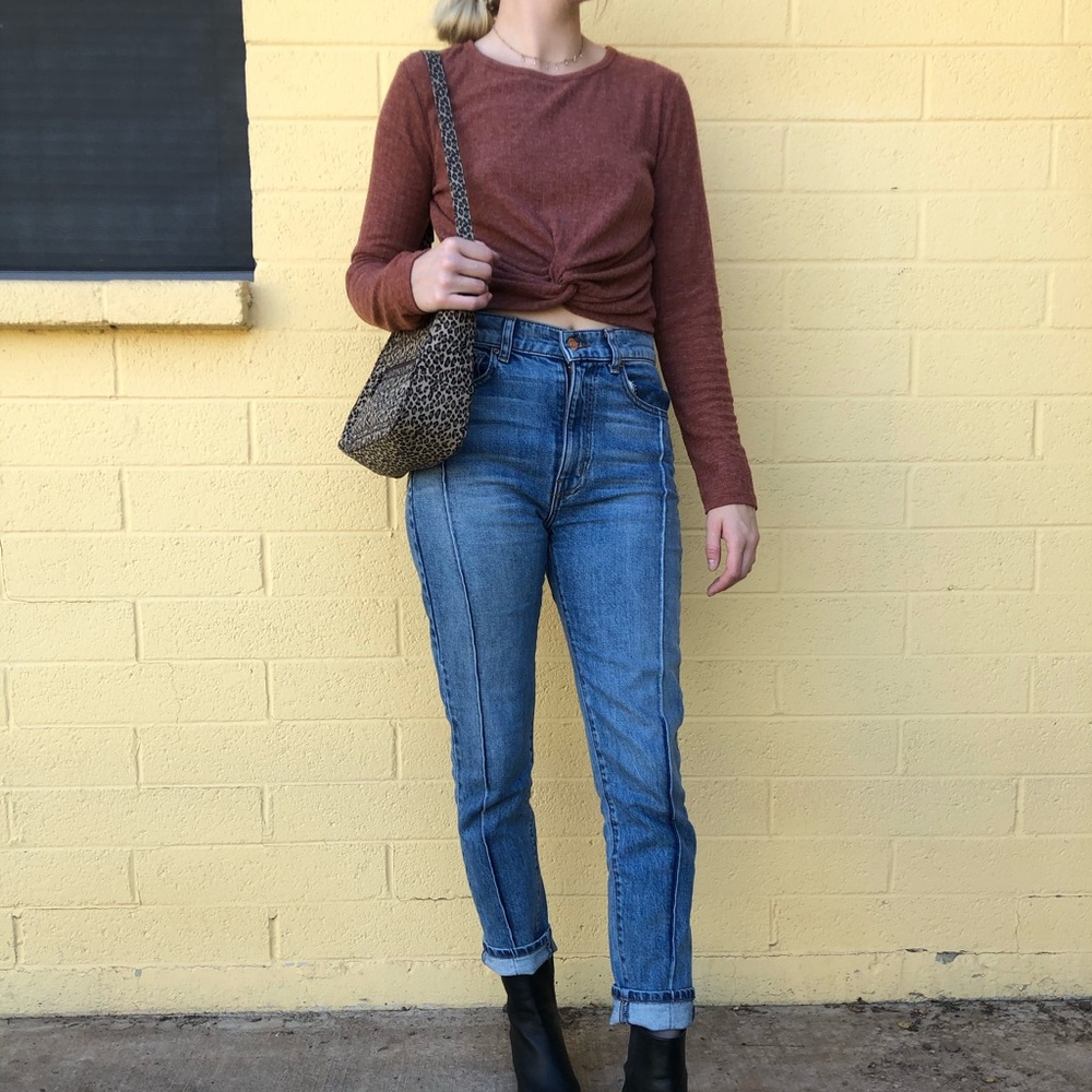 rust-orange sweater